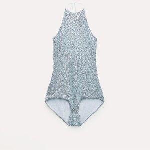 ZARA SEQUIN HALTER JUMPSUIT Size Small NWT